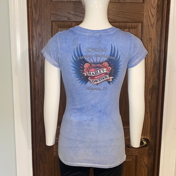 Harley Davidson Motorcycle Blue Tyi-dye Women’s Tee - Picture 3 of 8